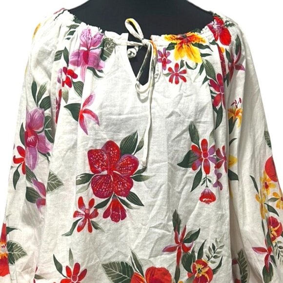 Old Navy Floral Peasant Blouse XXL Tie Neck Puff Sleeve Top - Picture 7 of 16